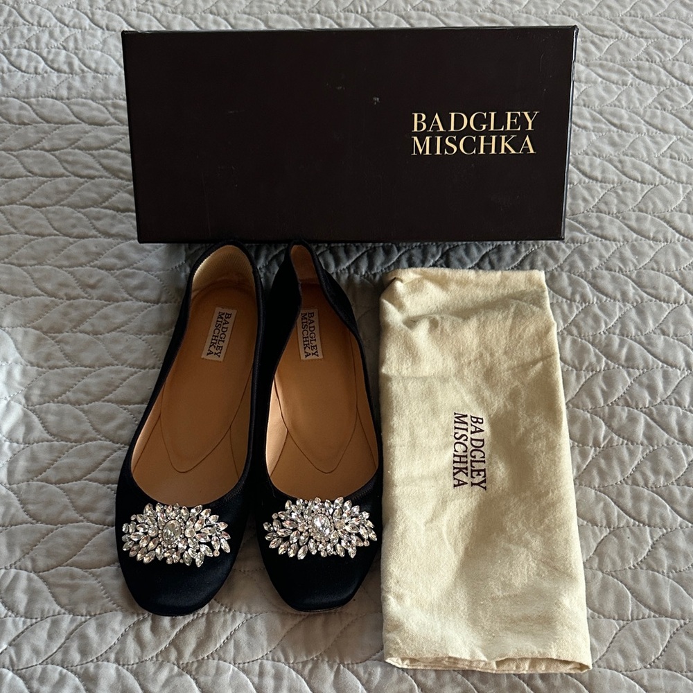 Badgley Mischka Black Flats with Silver Embellishments